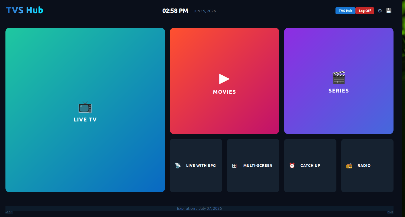 TVS Hub home screen